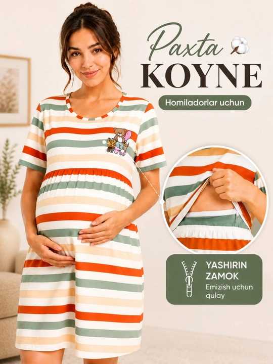 Homilador va emizikli onalar uchun momiqli paxta ko‘ylak, XL,XXL,XXXL - 