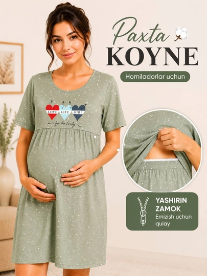 Homilador va emizikli onalar uchun momiqli paxta ko‘ylak, XL,XXL,XXXL - 
