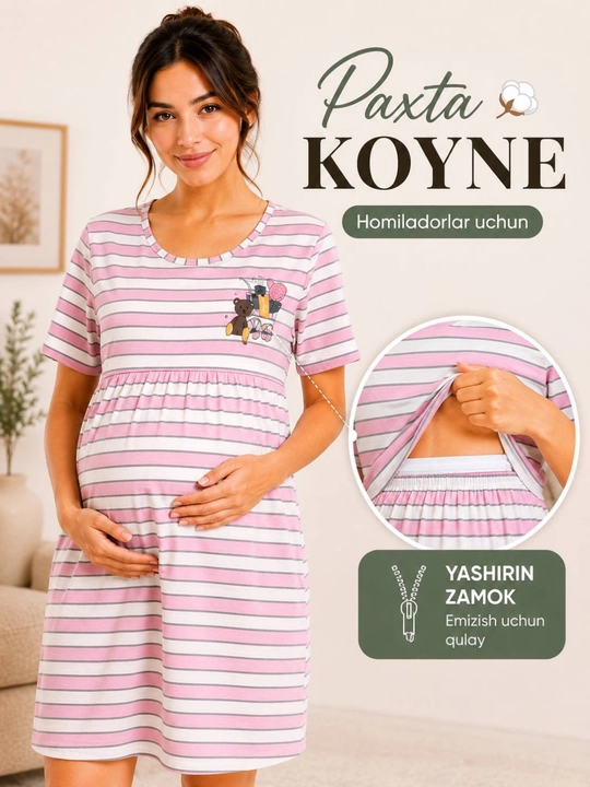 Homilador va emizikli onalar uchun momiqli paxta ko‘ylak, XL,XXL,XXXL - 