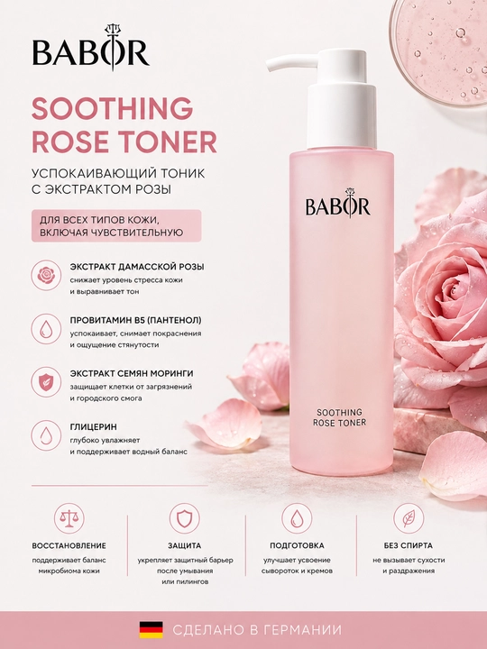 Babor Тоник с розовым маслом Soothing Rose Toner, 200 ml - 