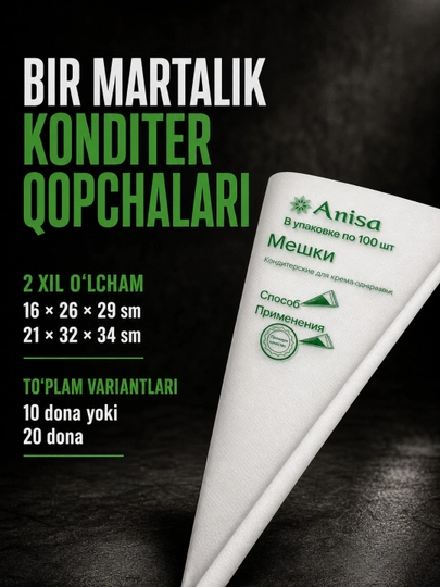 Bir martalik qandolat paketlari krem uchun, tort bezatish qopchalari