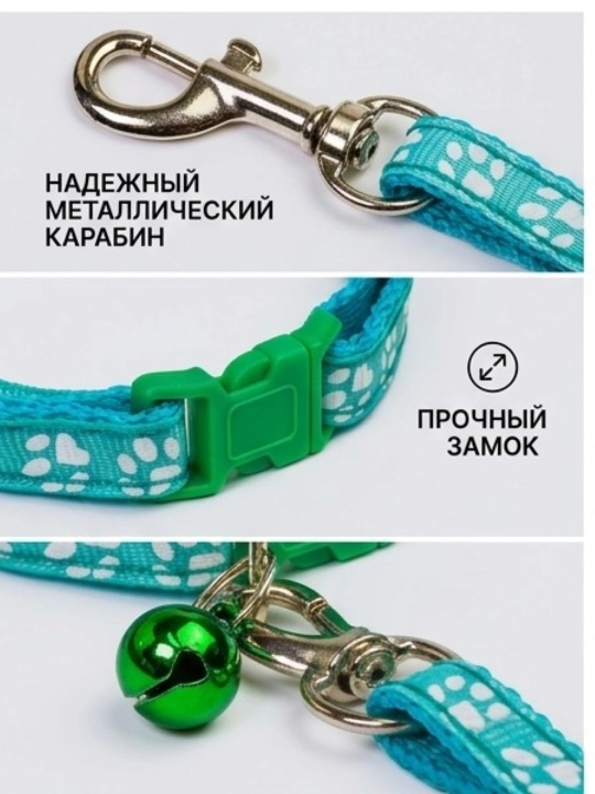 Комплект ошейник с поводком и бубенчиком BOBRIKGORA для мелких собак и кошек