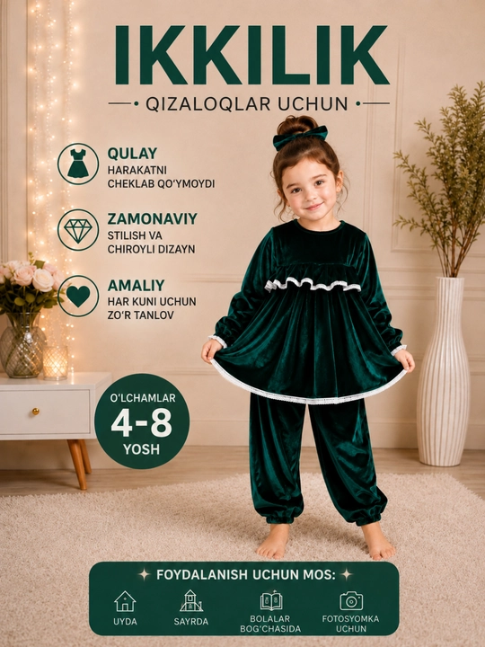 Платье и лозим для девочек 4–8 лет, рукава-фонарики, кружево, 2 вида ткани