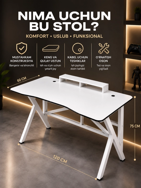 Kompyuter stoli, ustki javonli ish va dars uchun yozuv stoli, uy va ofis uchun
