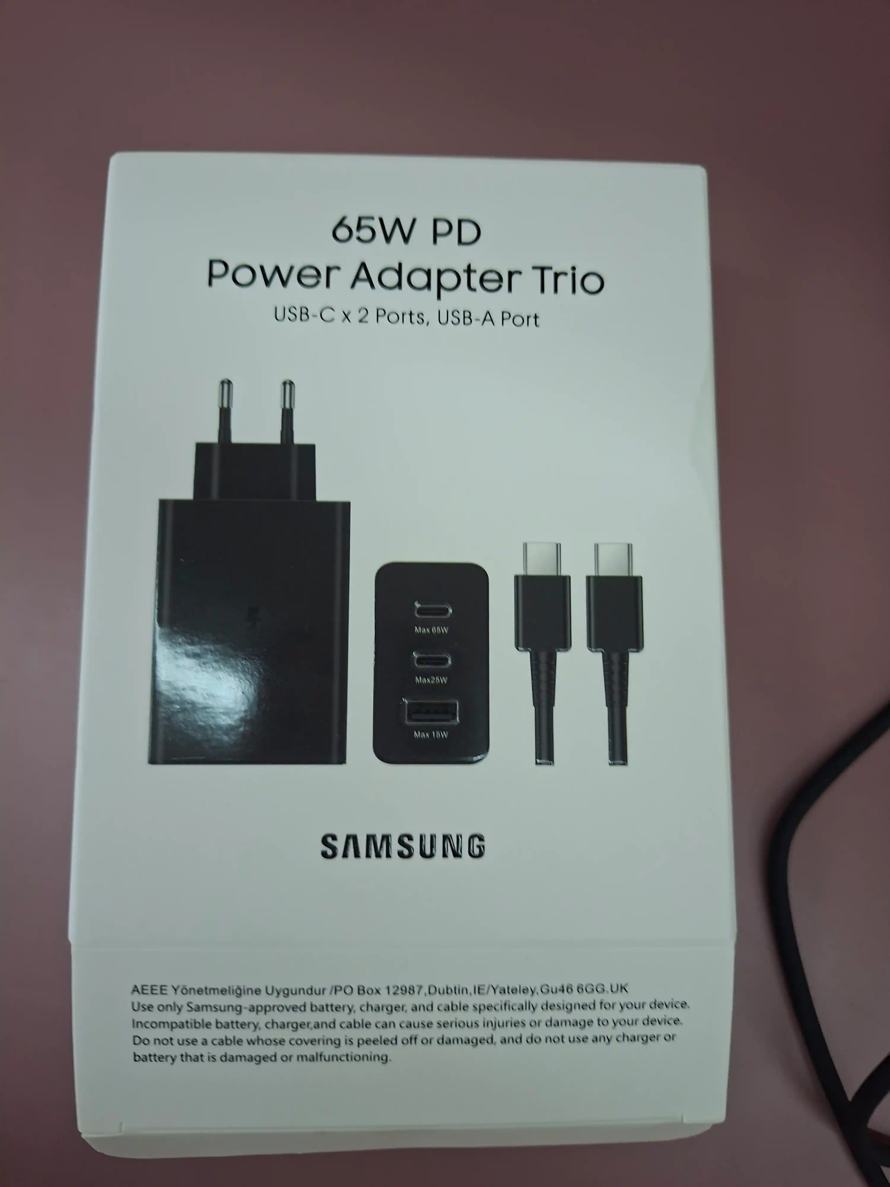 Samsung 65W PD adapter, USB-C tezkor zaryadlovchi, samsung zaryadchik, kabel bilan