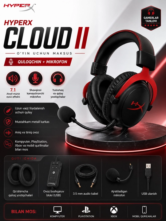 HyperX Cloud II Gaming garniturasi - 