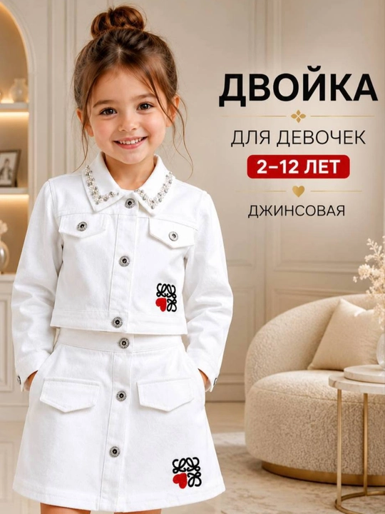 Джинсовая двойка для девочек с белой юбкой, 2–12 лет, осенний костюм, юбка и пиджак - 