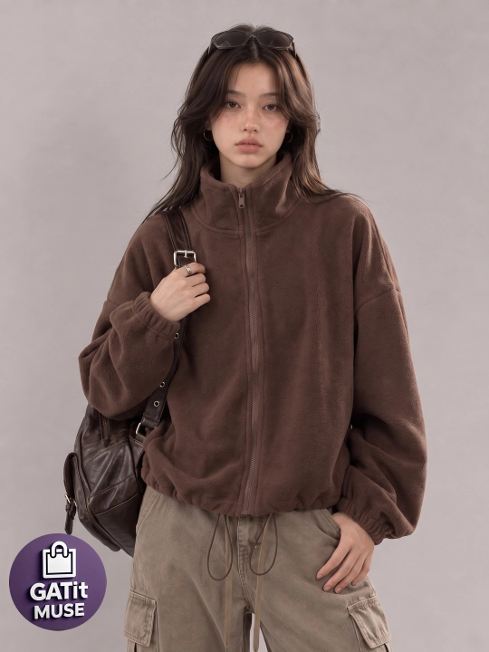 Ayollar uchun Y2K flis kurtka, oversize kalta kurtka