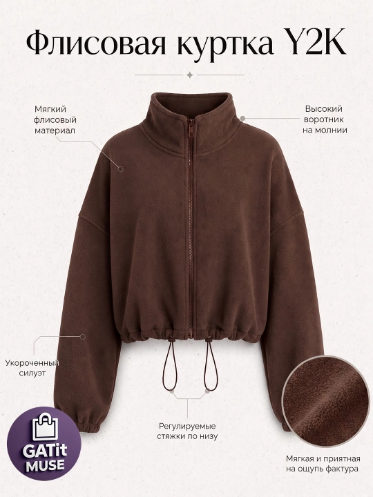 Ayollar uchun Y2K flis kurtka, oversize kalta kurtka