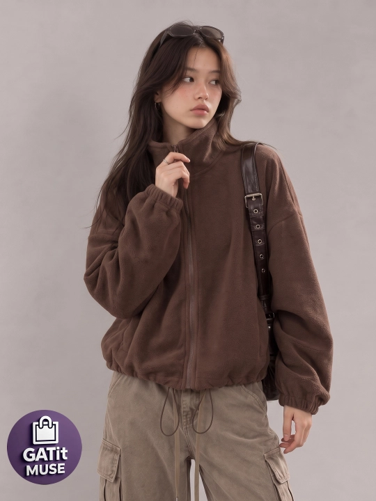 Ayollar uchun Y2K flis kurtka, oversize kalta kurtka