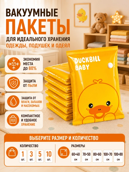Kiyimlar uchun vakuum paketlar, 60×40, 70×50, 80×60, 100×70, 100×80 sm