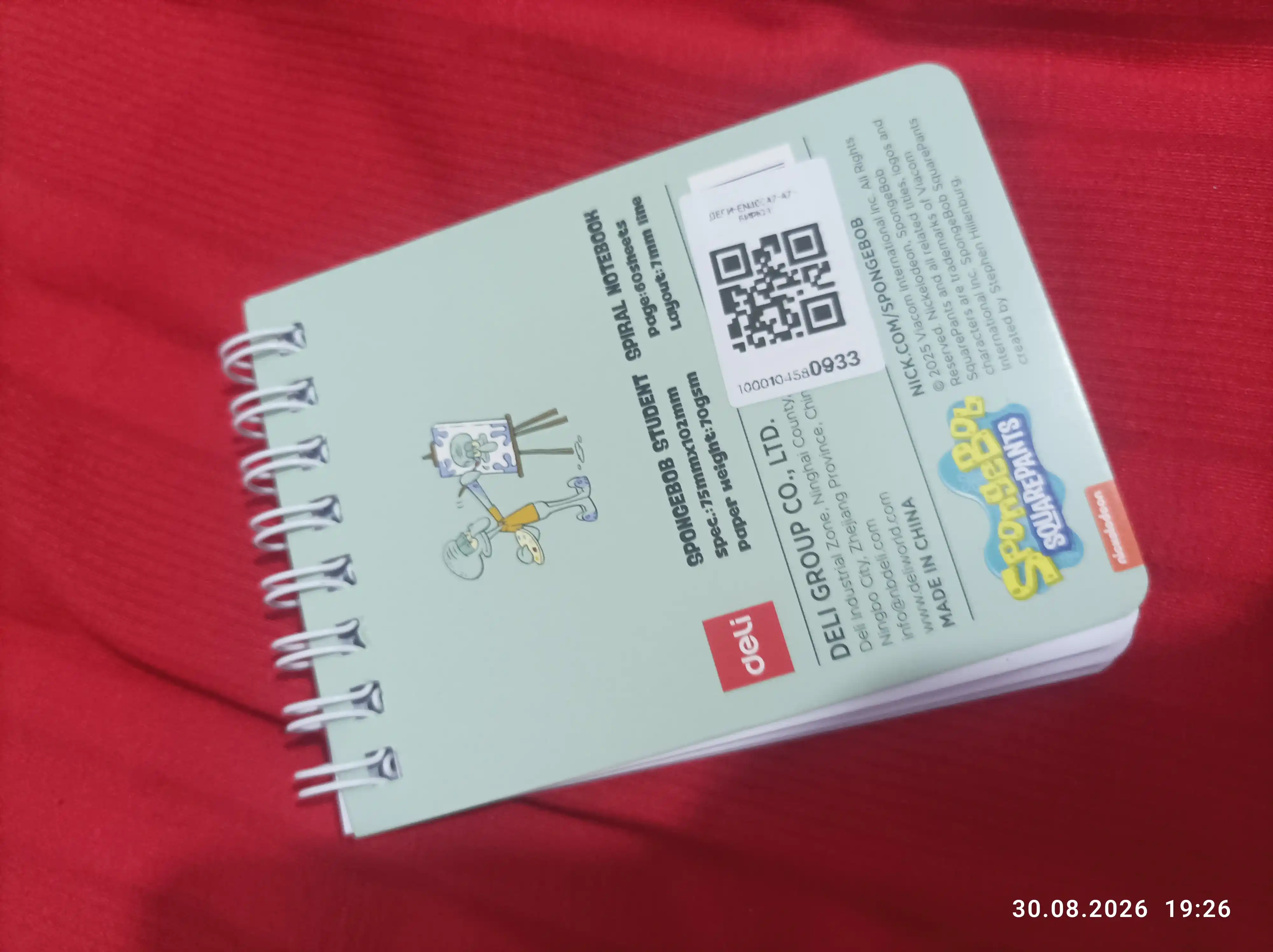 Блокнот Deli SPONGEBOB EN405-A7, A7, 60 листов, 70 г/м²