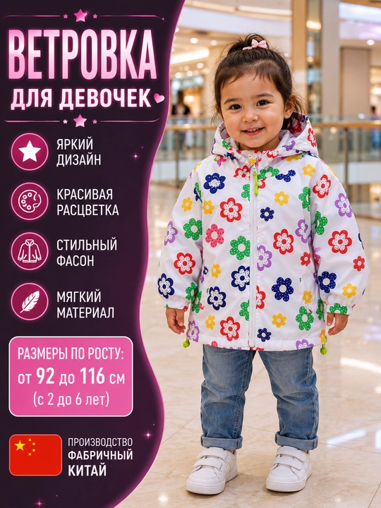 Qizlar uchun yengil kapyushonli yelpig‘ich, bahor, kuz