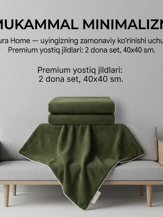 Aura Home dekorativ yostiq jildlari 40×40 sm, 2 dona, yashil rangda