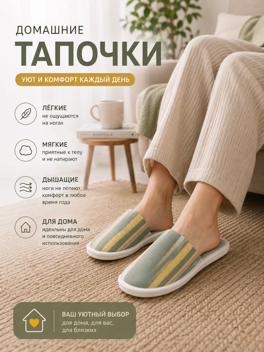 Мягкие домашние тапочки для дома - 
