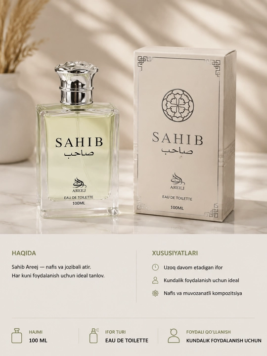 Sahib Areej Arab atiri Xushbo'ylangan suv 100 ml nafis erkaklar parfumi