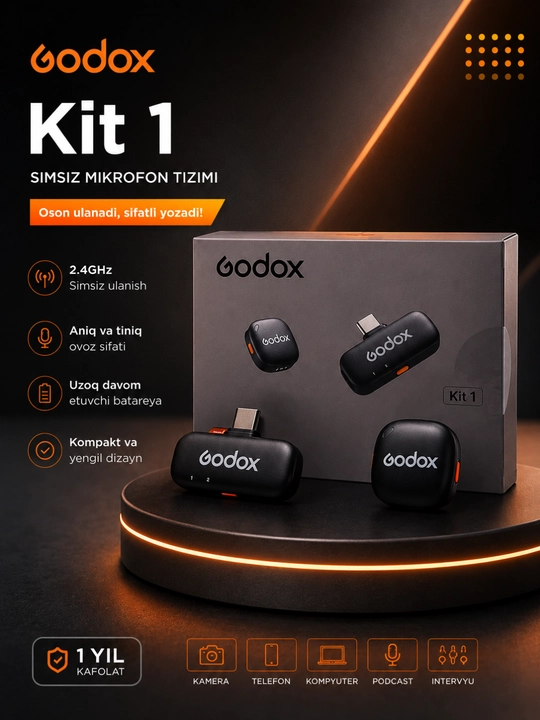 Godox C01 simsiz mikrofon — smartfon uchun lavalier mikrofon, video va vlog uchun