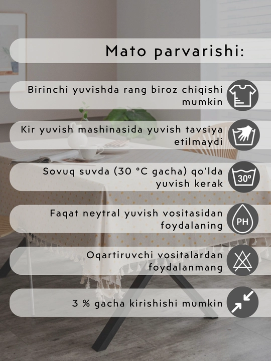 Dasturxon paxta va zig‘ir aralash, baxromali, gulli va katakli dizayn