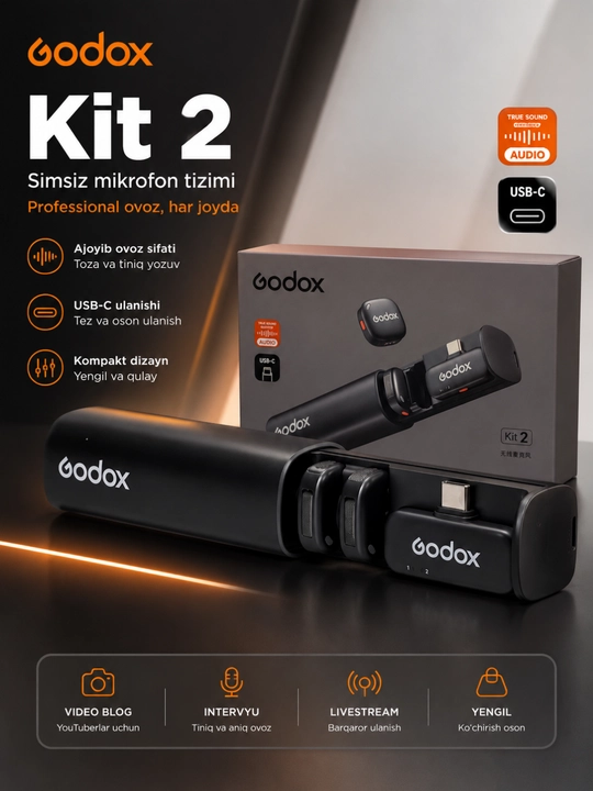 Беспроводной микрофон Godox C01 — петличный микрофон для смартфона, видео и видеоблогов - 