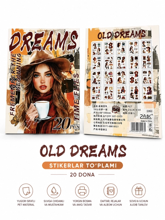 OLD DREAMS — Dekorativ stikerlar to‘plami, 20 dona - 