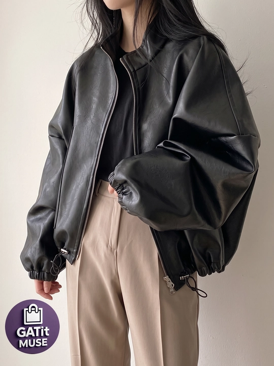 Ayollar uchun Y2K eko charm kurtka, oversize, kapyushonli va kapyushonsiz - 