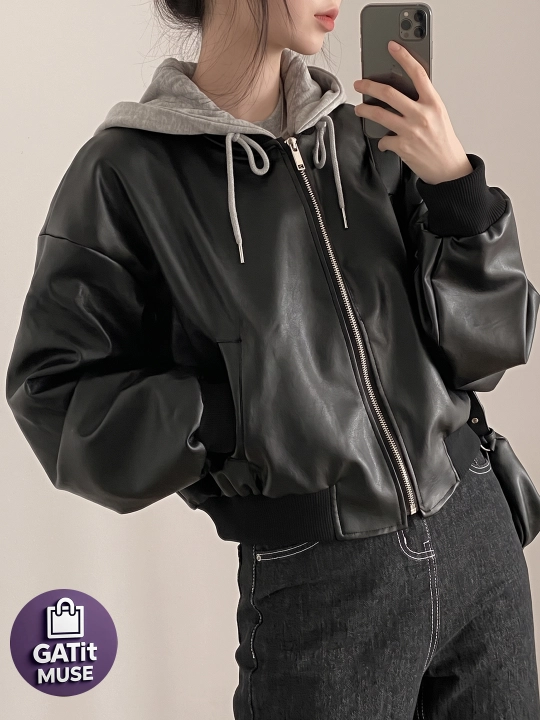 Ayollar uchun Y2K eko charm kurtka, oversize, kapyushonli va kapyushonsiz - 