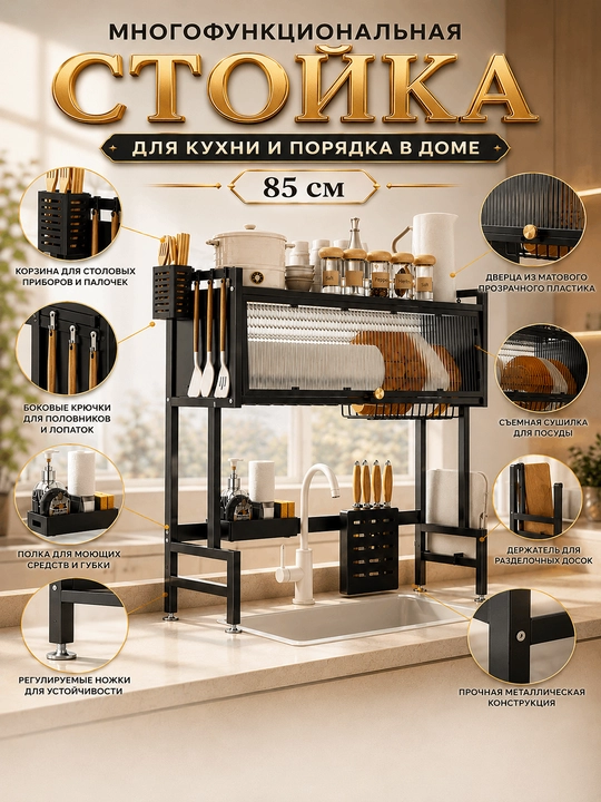 Сушилка для посуды над раковиной полка органайзер кухня 85x28x80 см