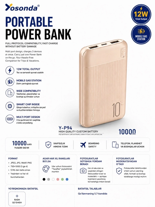 Yоsonda 10000 mAh tashqi batareyasi - 