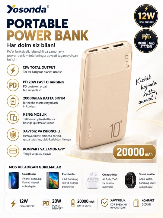 Yоsonda 10000 mAh tashqi batareyasi - 