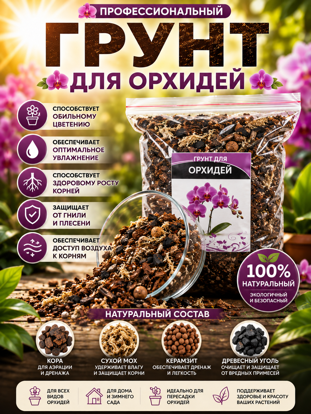 Авторский Грунт для Орхидей, Готовый грунт Идеальный состав - 