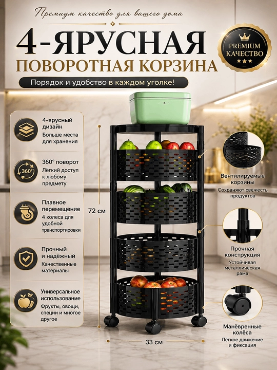 Meva va sabzavotlar uchun ko‘p qavatli ko‘chma aravacha, 79,5 x 30 sm - 