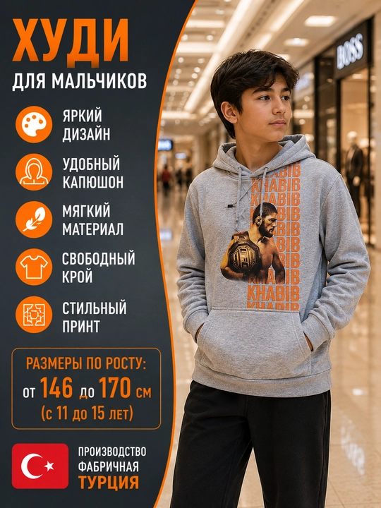 Худи с начёсом для мальчиков, утепленное с капюшоном, 3 расцветки