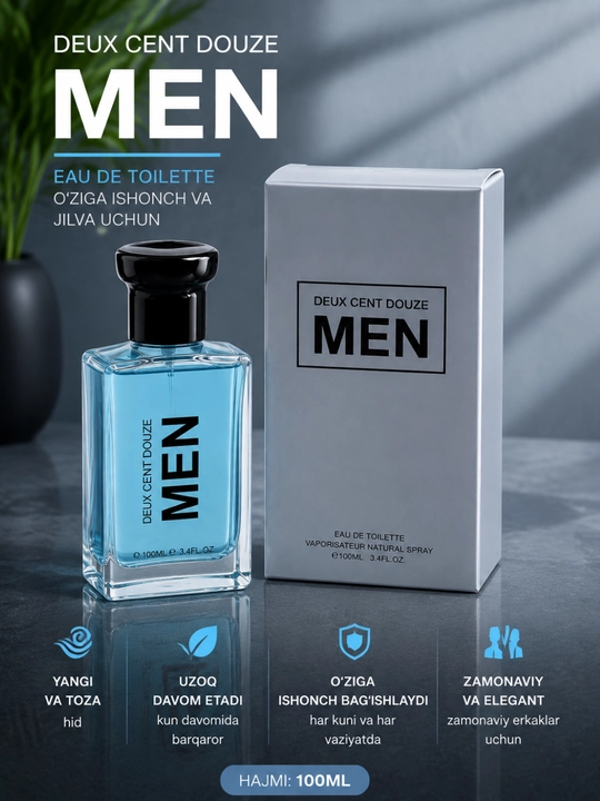 Deux Cent Douze Men erkaklar uchun tualet suvi, 100 ml - 