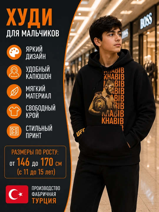 Худи с начёсом для мальчиков, утепленное с капюшоном, 3 расцветки