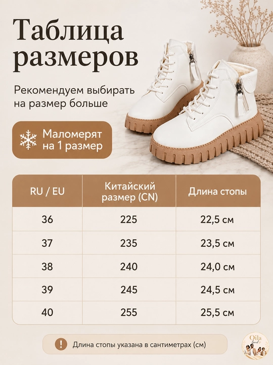 Ayollar qishki issiq botinkalari, shnurovka va yon fermuarli, baland taglikli, 36–40