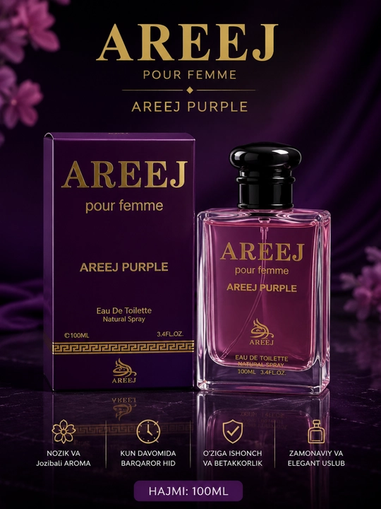 Areej Purple Pour Femme ayollar atiri, nafis aroma, 100 ml - 