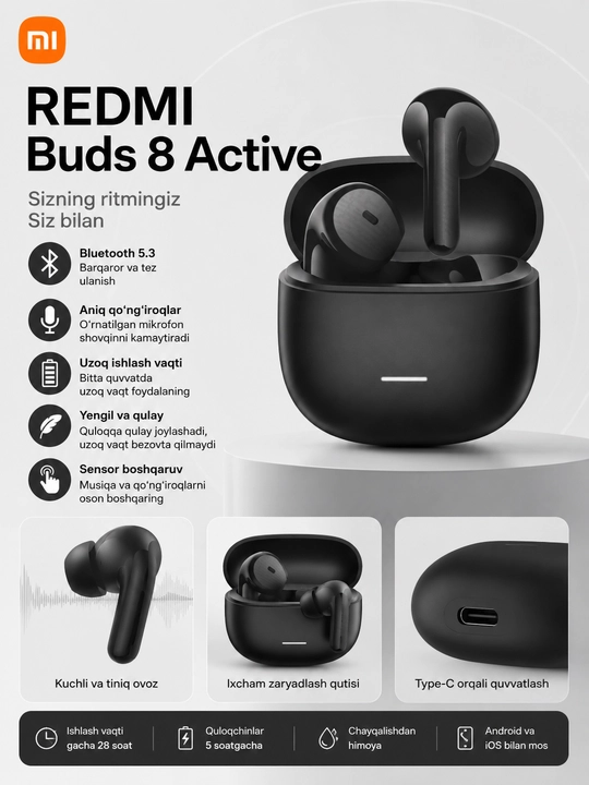 Redmi Buds 8 Active, беспроводные наушники, Bluetooth, TWS - 
