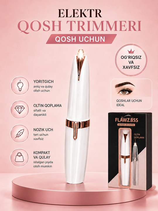 Elektr qosh trimmeri, qosh va yuz tuklari uchun, yorug‘likli ixcham depilyator