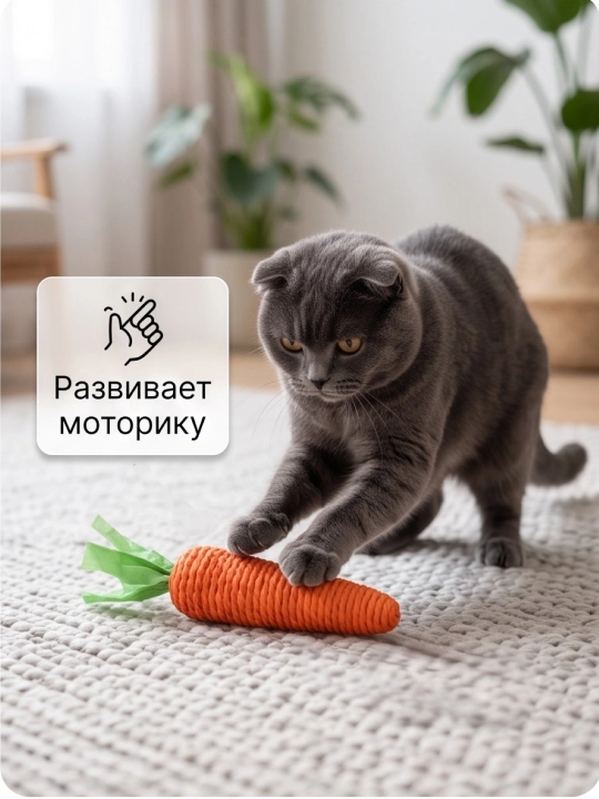 Игрушка когтеточка для кошек и котят Морковка шуршащая с бубенчиком