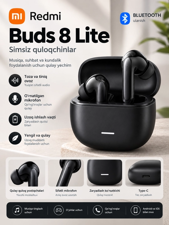 Redmi Buds 8 Lite, беспроводные наушники, Bluetooth наушники, Xiaomi - 