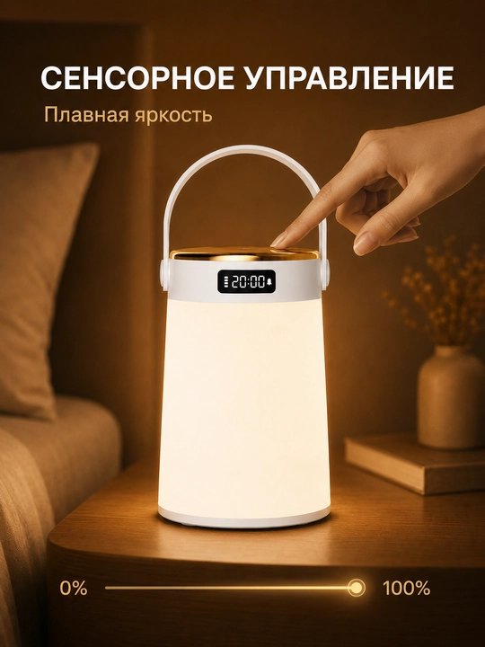 LED tungi chiroq soatli, 3 rangli yorug‘lik, sensorli boshqaruv, Type-C zaryad