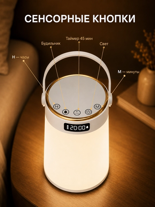 LED tungi chiroq soatli, 3 rangli yorug‘lik, sensorli boshqaruv, Type-C zaryad