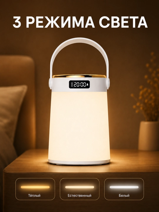 LED tungi chiroq soatli, 3 rangli yorug‘lik, sensorli boshqaruv, Type-C zaryad