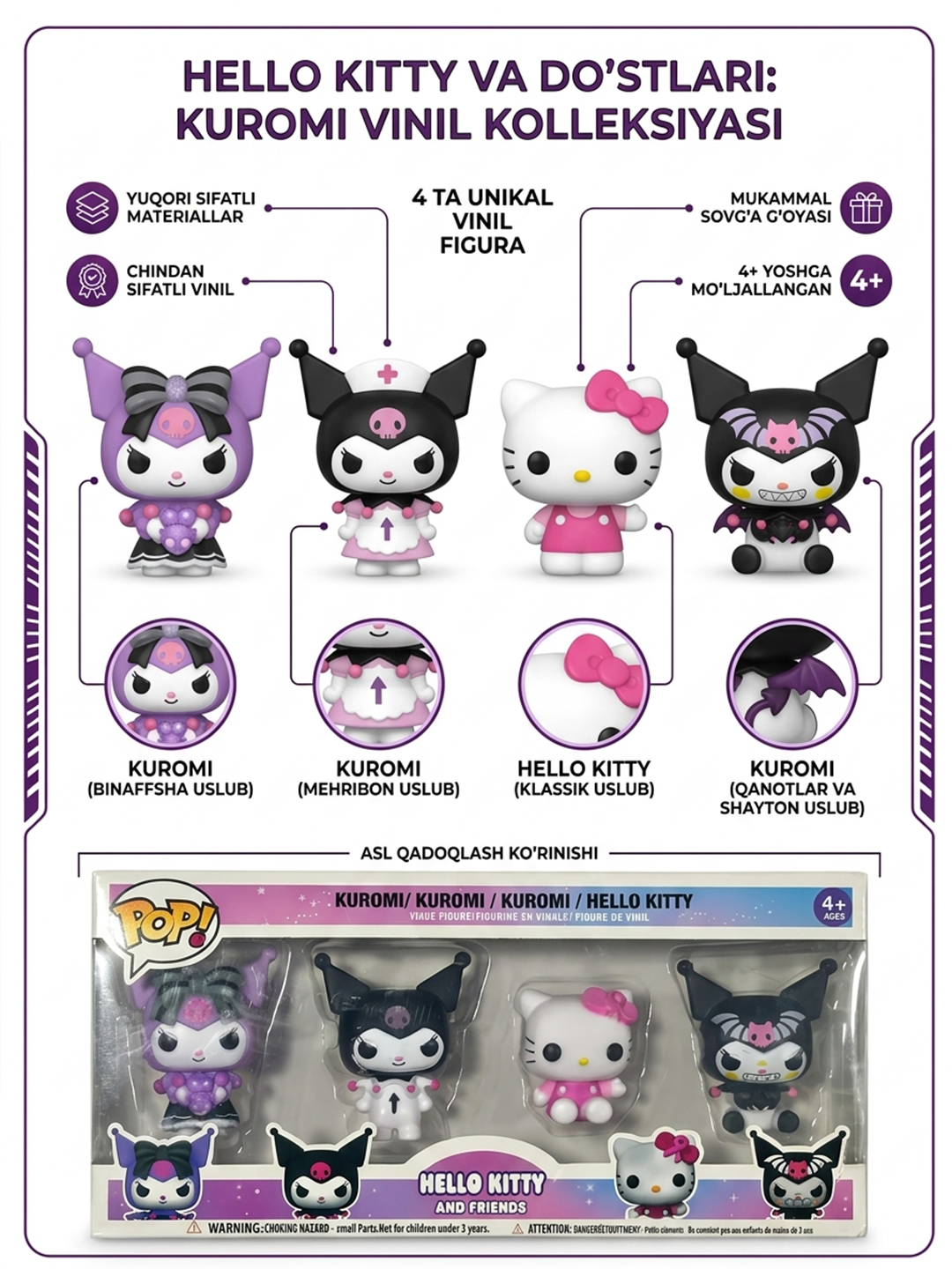 Hello Kitty, bolalar o‘yinchog‘i, qizlar uchun o‘yinchoq, sovg‘a, o‘yin - 