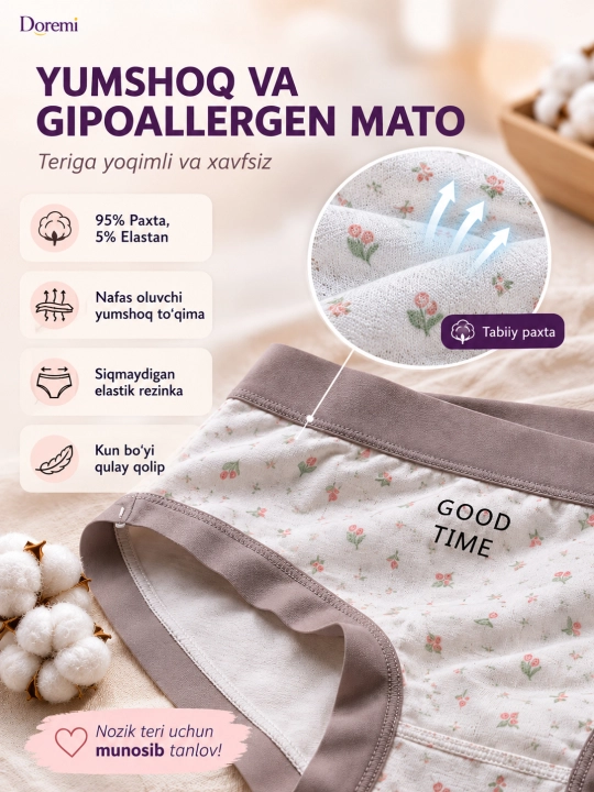 Ayollar uchun trusiklar, ichkim kiyimlar, paxta matosidan, 4 ta to'plam