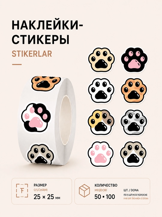 Наклейки стикеры котики лапки милые для декора блокнота телефона ноутбука набор - 