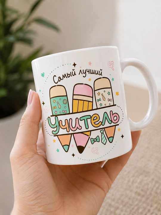 Giftory o‘qituvchi uchun sovg‘a krujka, ruscha yozuvli, 330 ml