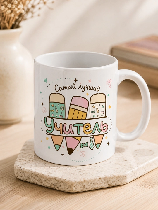 Giftory o‘qituvchi uchun sovg‘a krujka, ruscha yozuvli, 330 ml