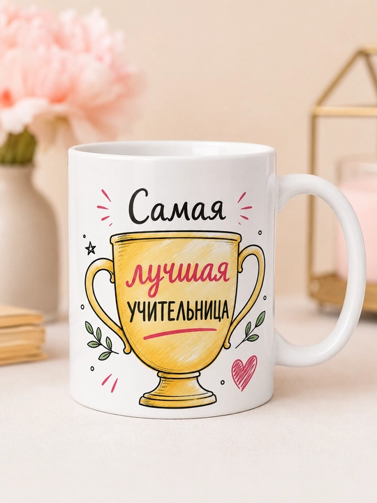 Giftory o‘qituvchi uchun sovg‘a krujka, ruscha yozuvli, 330 ml - 