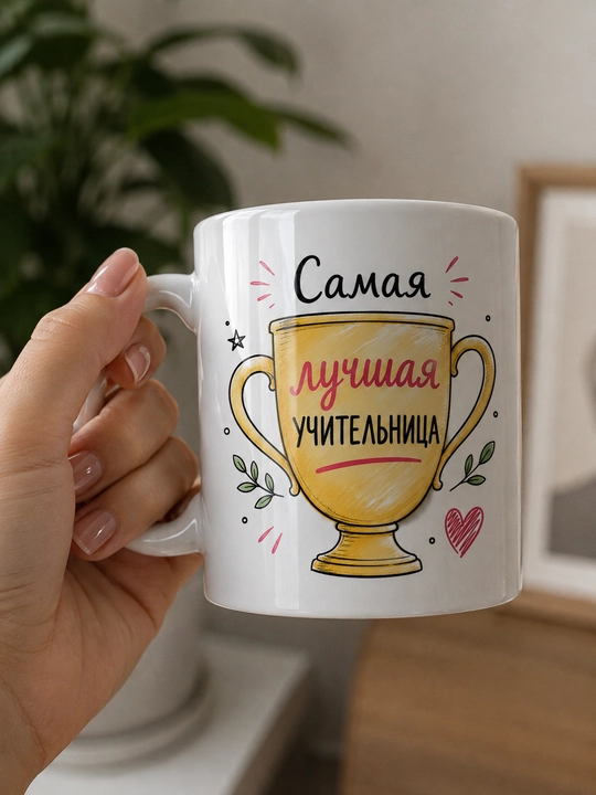 Giftory o‘qituvchi uchun sovg‘a krujka, ruscha yozuvli, 330 ml